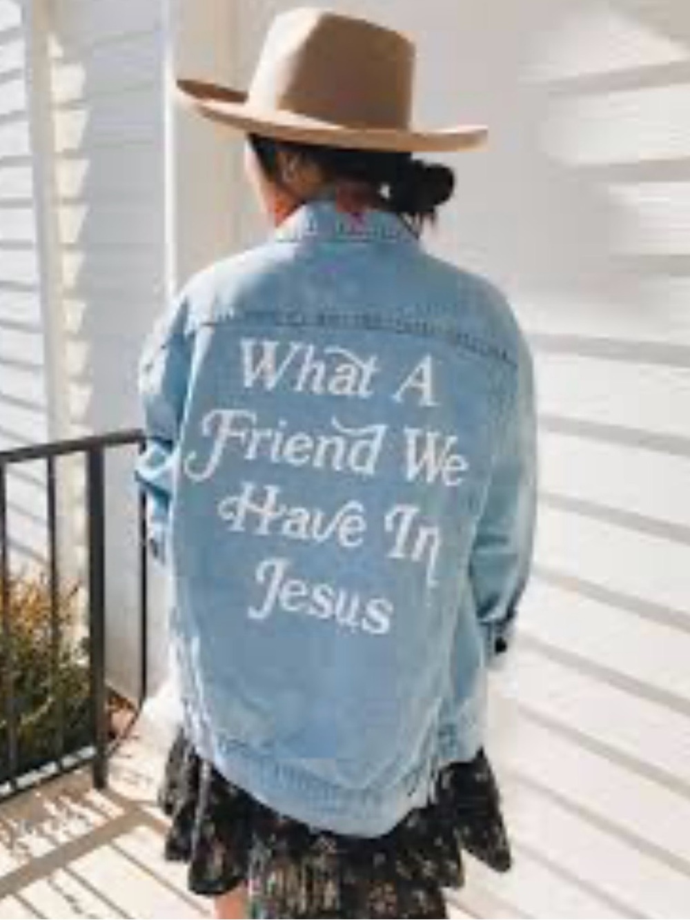 Elevated Faith what a friend we have in Jesus oversized denim jacket